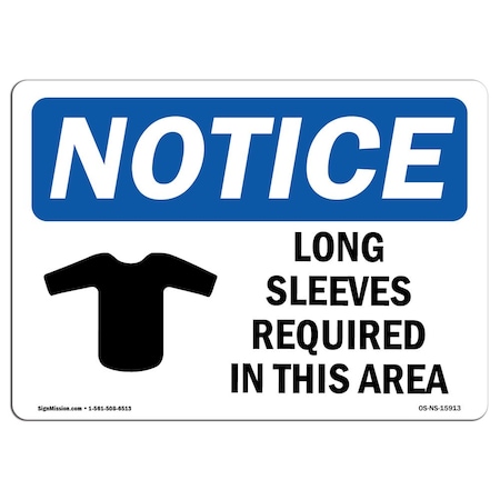 Signmission OSHA Sign, Long Sleeves Required In This Area, 5in X 3.5in Decal, 5" W, 3.5" H, Landscape OS-NS-D-35-L-15913